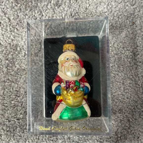 Santa Claus with Toy Bag Christmas Tree Ornament Hand Blown Glass New in Box - Picture 2 of 8